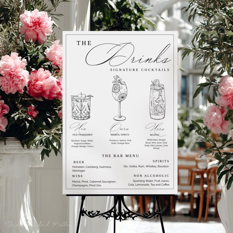 DIY Couples Signature Drink Template//Custom His Hers Ours Cocktail Sign//Personalised handdrawn Wedding Bar Menu//Editable Signage CE1 image 1