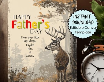 Editable Father’s Day Card from kids, hunting dad card, printable deer hunter father’s day card, personalized children’s card to daddy