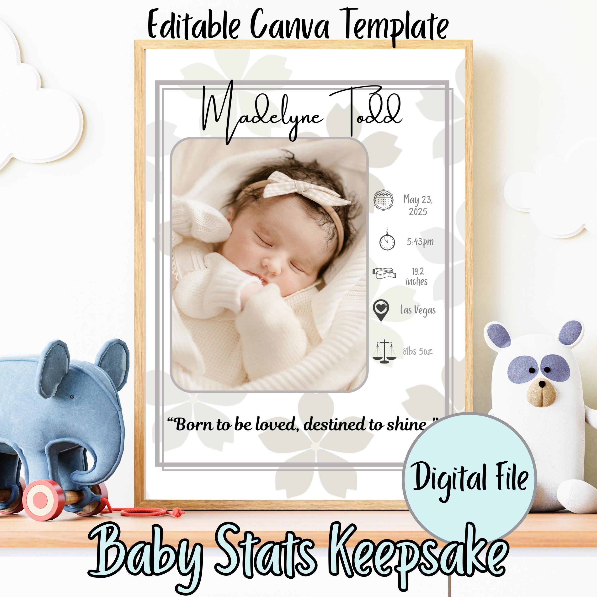 Printable Baby Memory Page, Editable Birth Stats Template, Personalized ...