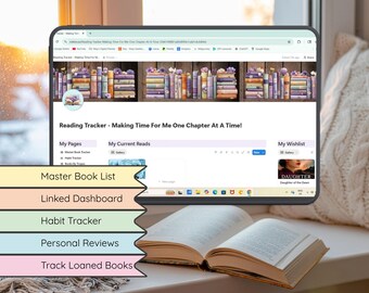 Notion Reading Tracker Template, all-in-one notion digital library with habit tracker, Personal book review log for book lovers, TBR list