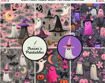 Halloween digital scrapbook paper, spooky digital paper bundle for fall season, halloween ephemera and printable wall art diy craft supplies