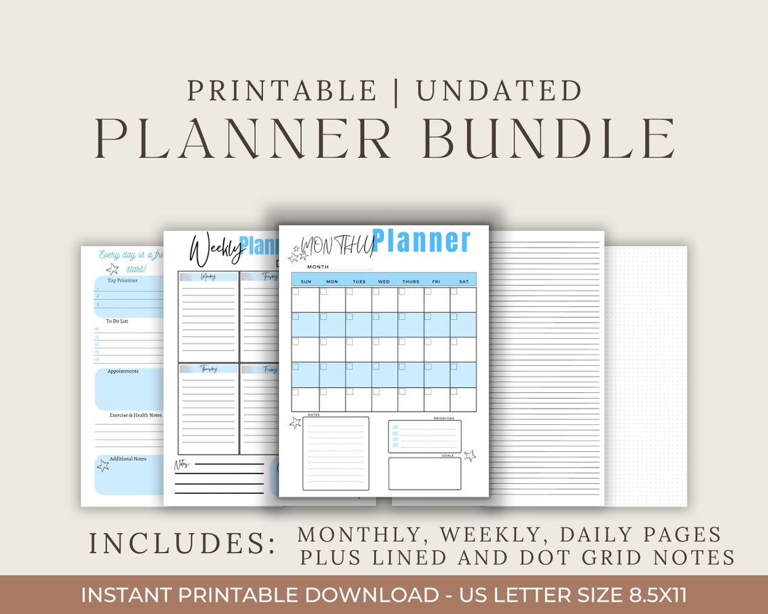 Undated Planner Bundle – Task Management, Life Organization Essentials ...