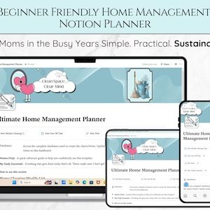 Planificador de hogar Notion para mamás ocupadas. Programa de limpieza semanal. Rastreador de tareas y eventos. Plantilla sencilla de gestión del hogar para principiantes y mamás primerizas.