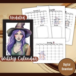 2025 monthly calendar printable undated planner witchy vibes witchy calendar gothic printable pdf planner journal pages mystical