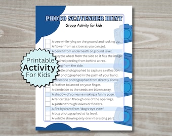Printable outdoor photography scavenger hunt for kids and teens, boredom buster group or single activity, kids summer camp activity