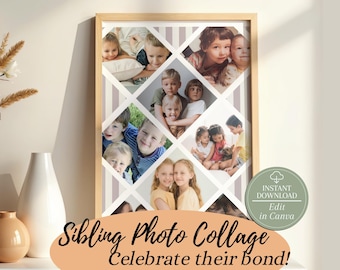 Sibling Photo Collage Template, Printable Family Wall Decor, Editable Canva Photo Display, Sibling bond, budget friendly home decor Wall Art