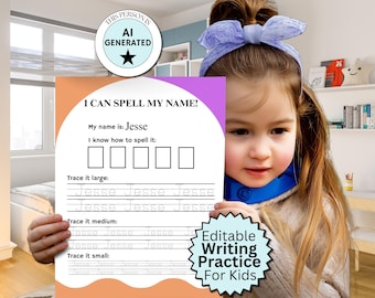 Custom Name Handwriting Practice Sheet, Editable Tracing Worksheet, Personalized Writing Skills Printable, Toddlers Learn to Write template