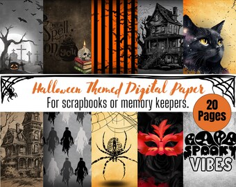 Halloween Digital Paper Pack Spooky Scrapbook Paper Printable Halloween Craft Page Spooky Printable Paper for Craft and Scrapbook background