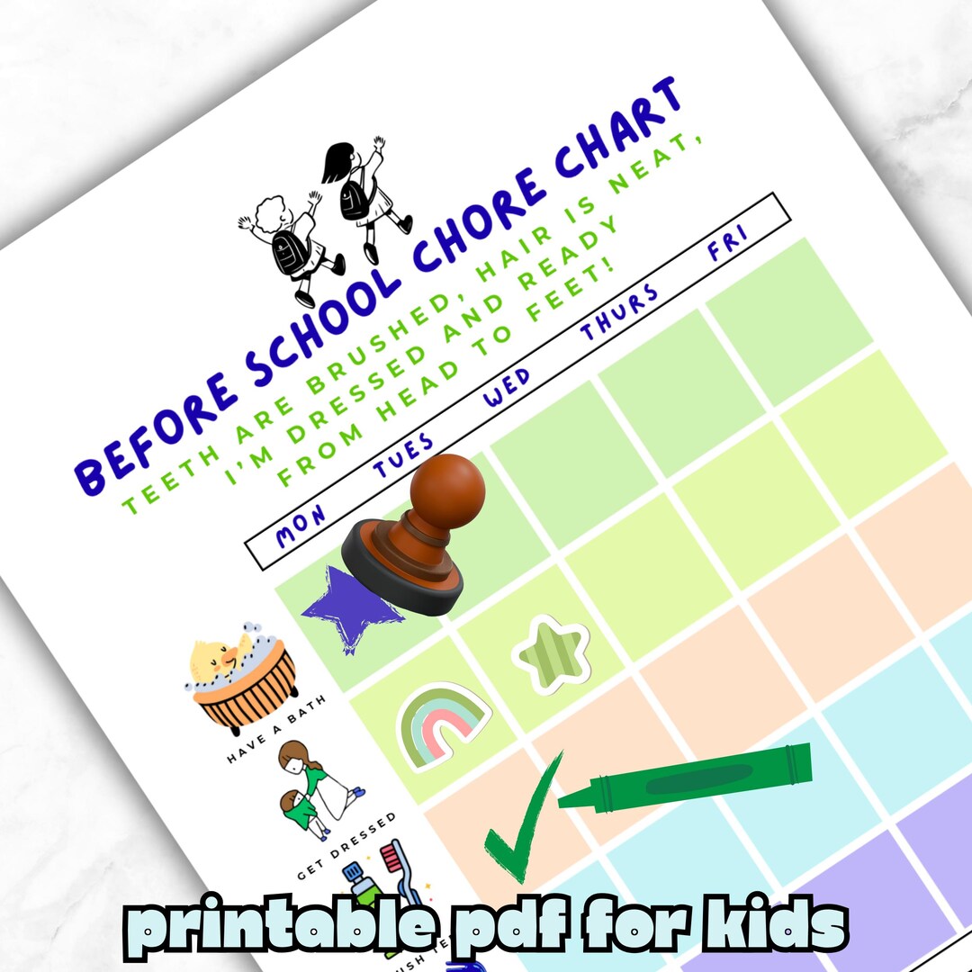 Before School Chore Chart & Backpack Checklist, Printable Morning ...
