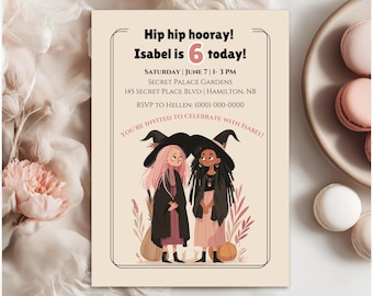 Customizable Birthday Party Card Witch Themed Editable Birthday Invitation for Girls Kids Party Printable Invite Instant Download Template