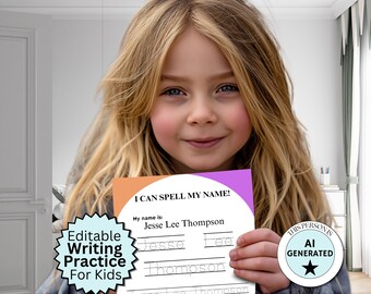 Personalized Name Tracing Worksheet Preschool Handwriting Practice editable canva template for toddlers boys and girls printable homework.