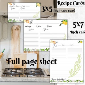 Cartões de receitas para imprimir, livro de receitas personalizado faça você mesmo, páginas de receitas em branco, livro de receitas de família faça você mesmo para guardar, cartões de receitas para organizador de cozinha.