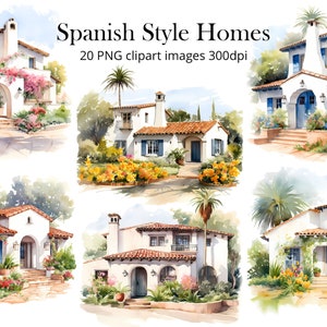 Watercolor Spanish Style Homes Clipart Bundle, Watercolor Illustrations, Junk Journal, Scrapbook Kit, Paper Crafts, Commercial Use