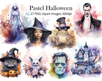 Hallows Eve Pastel Halloween Clipart, Spooky Creations, Immediate Download for Commercial Use