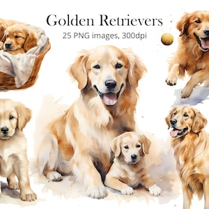 Golden Retriever Clipart Bundle, PNG-Dateien, Hund Clipart, Scrapbook Kit, Papiermodelle, Aquarell Illustrationen, kommerzielle Nutzung