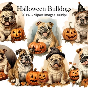 Halloween Bulldog Clipart Bundle, Bulldog PNG, Halloween Pets Clipart, Scrapbook Kit, Paper Crafts, Watercolor Illustrations, Commercial Use