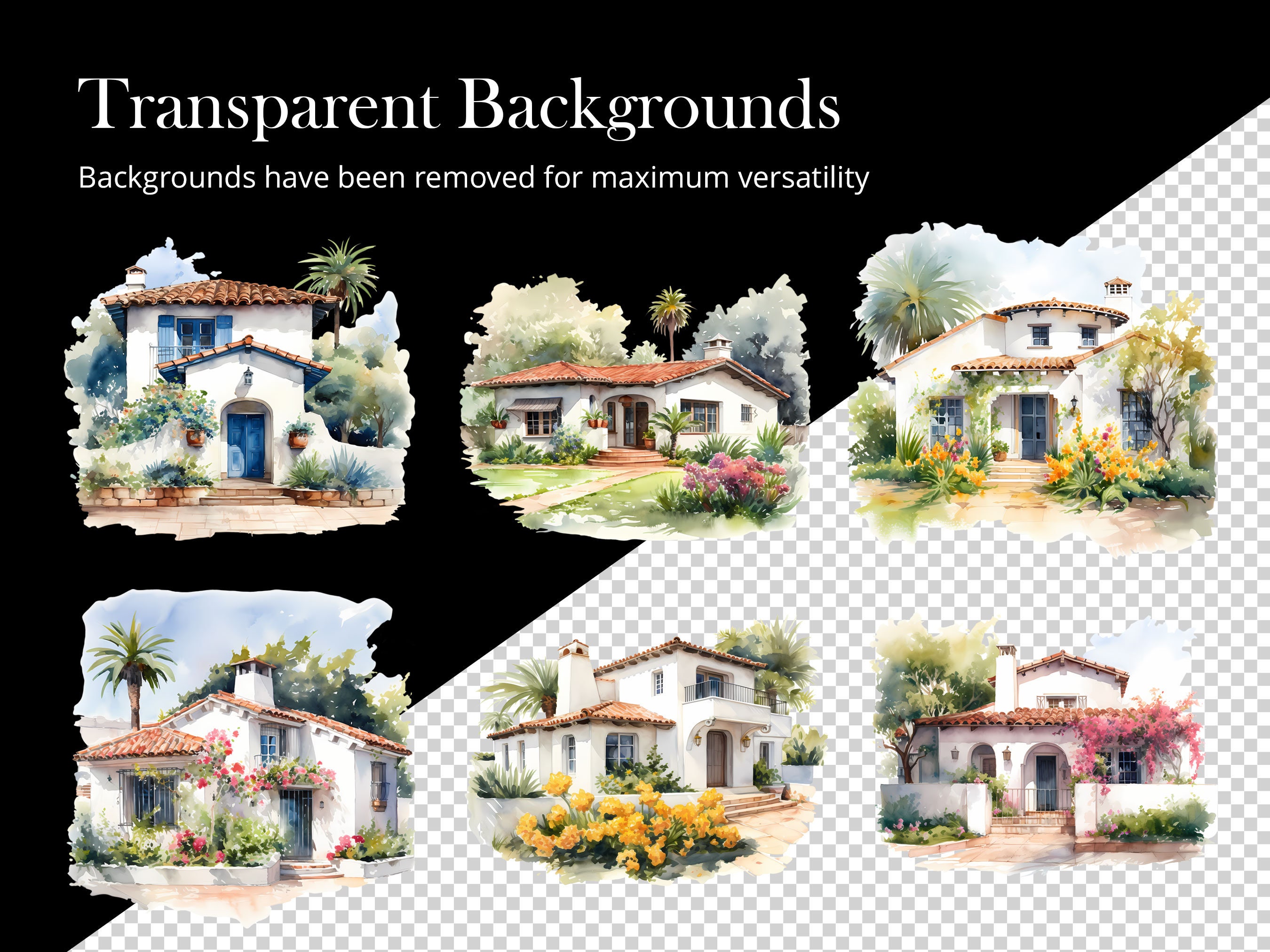 Watercolor Spanish Style House Clip Art, PNG Files, Instant Download ...