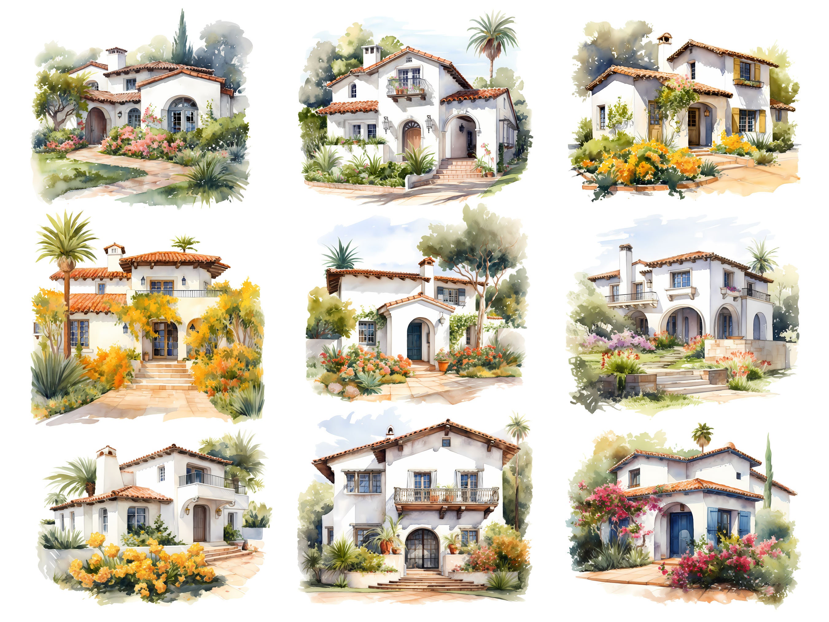 Watercolor Spanish House Clipart: 20 PNG Files (commercial Use) - Etsy