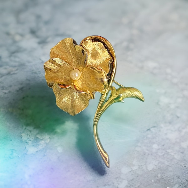 Vintage Marcel Boucher Flower Brooch Marked Pansy