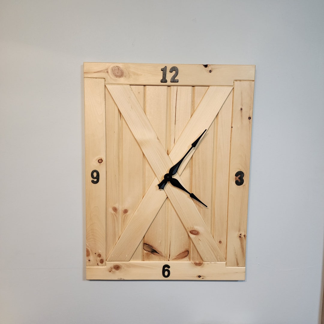 Pine Large Barn Door Wall Clock Etsy