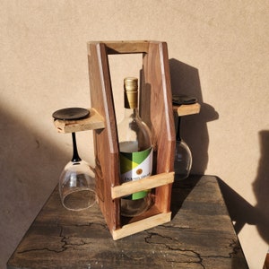 Wine holder / carrier with glass hanger