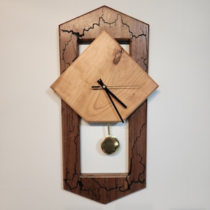 Walnut / cherry pendulum wall clock with fractal burning