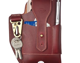 Funda de cuero genuino para teléfono NUTUCH / Estuche para teléfono celular / Estuche para teléfono de construcción / Estuche de cuero para teléfono con cinturón