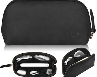 Estuche de piel negra NUTUCH para dispositivos electrónicos: cables, cargadores, teléfono / Bolsa de viaje con cremallera / Organizador de dispositivos electrónicos
