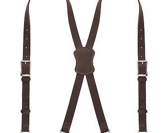 Tirantes de cuero genuino NUTUCH para hombre / Tirantes de cuero con diseño X / Tirantes ajustables con ganchos / Ideas de regalo para bodas de hombres