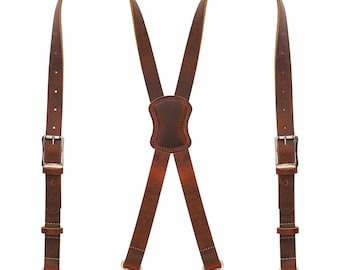Tirantes de cuero genuino NUTUCH para hombre / Tirantes de cuero con diseño X / Tirantes ajustables con ganchos / Ideas de regalo para bodas de hombres