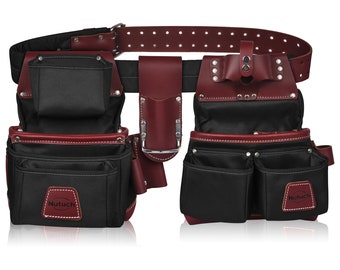 Cinturón de herramientas NUTUCH de nailon y cuero negro resistente / Bolsa de herramientas de nailon / Cinturón de herramientas para carpintero / Carpintero / Electricista / NT-1100-R