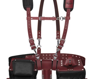 NUTUCH Leather & Nylon Tool Belts with Leather Work Suspender | Carpenter,Electrician,Framers,Construction | Tool Pouch | NT-1100-R-1300-S