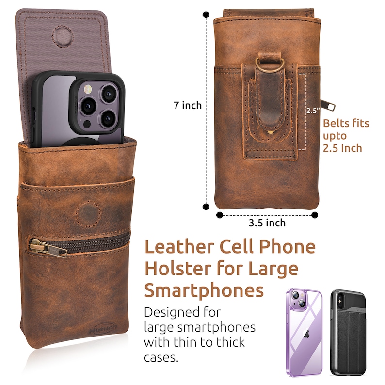 NUTUCH Genuine Leather Phone Holster With Belt Clip Cell Phone Pouch