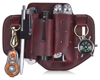 Funda multiherramienta EDC de cuero / Organizador de cinturón EDC de cuero / Funda para linterna / Organizador multiherramienta de cuero resistente / Regalo para él