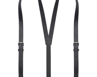 Tirantes de cuero genuino NUTUCH para hombre / Tirantes de cuero de diseño Y / Tirantes ajustables con ganchos / Ideas de regalos para hombres boda