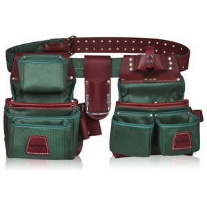 NUTUCH Green Heavy Duty Nylon and Leather Tool Belt | Nylon Tool Pouch | Carpenter Tool Belt | Framers | Electrician Tool Belts | NT-1110-R