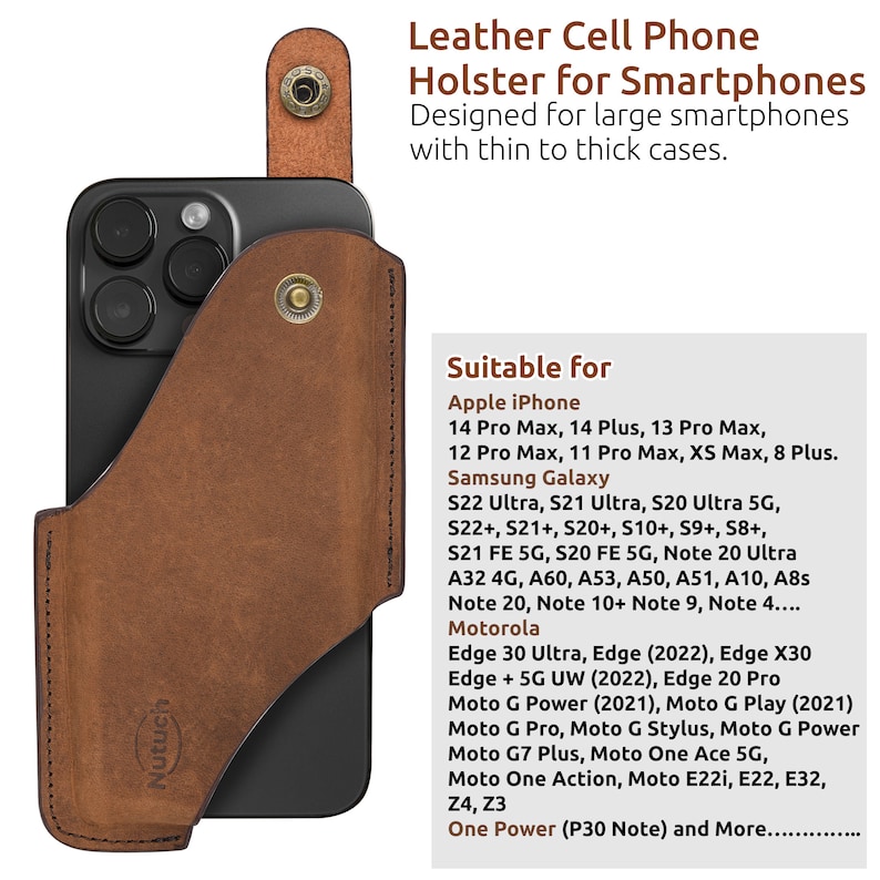 NUTUCH Genuine Leather Phone Holster With Belt Clip Cell Phone Pouch