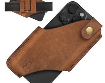 NUTUCH Genuine Leather Phone Holster with Belt Clip | Cell Phone Pouch for iPhone and Smartphone | Cell Phone Holsters | Leather Phone Case