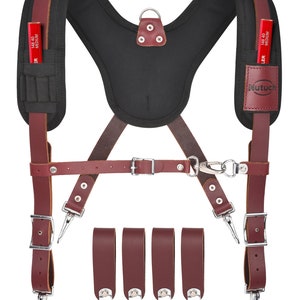 NUTUCH Hochleistungs-Leder-Arbeits-Hosenträger mit Taschen | Verstellbare, gepolsterte Leder-Werkzeuggürtel für Herren | Rahmen | -NT-1300-S