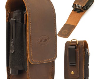 Funda multiherramienta EDC de cuero NUTUCH con cierre abatible / Organizador de cinturón EDC de cuero / Organizador multiherramienta resistente / Regalo ideal para hombres