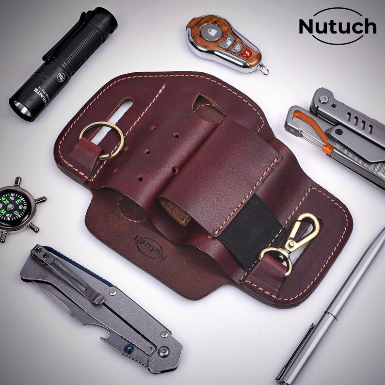 Leather EDC Multitool Sheath | Leather EDC Belt Organizer | Flashlight ...