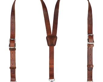 Tirantes de cuero genuino NUTUCH para hombre / Tirantes de cuero con diseño en Y / Tirantes ajustables con ganchos / Ideas de regalo para bodas de hombres