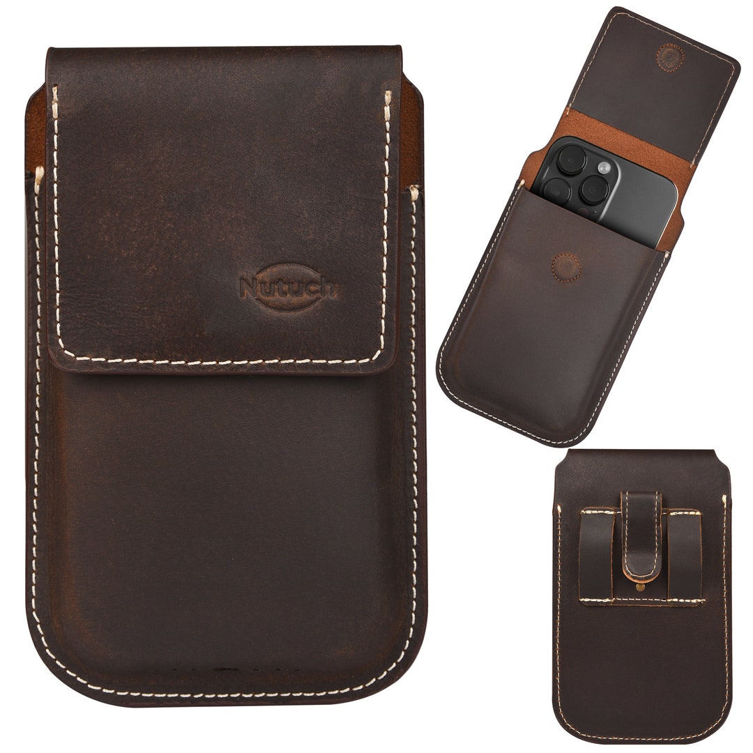 NUTUCH Genuine Leather Phone Holster With Belt Clip Cell Phone Pouch
