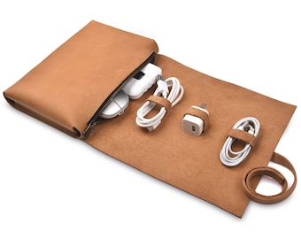 Organizador de cables de cuero NUTUCH, bolsa para tecnología, bolsa de viaje con cremallera para accesorios, estuche organizador de dispositivos electrónicos, bolsa de viaje, bolsa para cables.