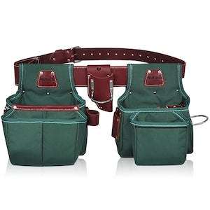 NUTUCH Green Heavy Duty Nylon and Leather Tool Belt | Nylon Tool Pouch | Carpenter Tool Belt | Framers | Electrician Tool Belts | NT-1210-R