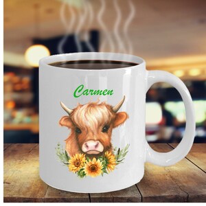 Simpatica tazza di mucca delle Highland personalizzata, regali di compleanno per gli amanti della mucca per le donne, tazza di mucca delle Highland, regali di decorazione della cucina della mucca delle Highland, regali per gli insegnanti