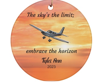 Personalized Cessna Airplane Keepsake Ornament, Pilots Ornaments, The Sky's the Limit Pilot Ornament, Gift for New Job, Gift for New Pilot,