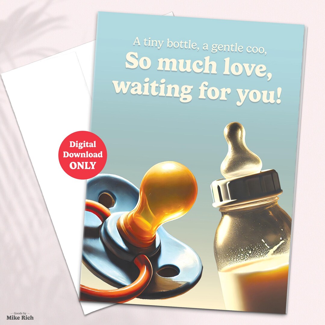 Printable New Baby Card, Baby Bottle Card, Pacifer, Digital Download, Baby Congratulations ...
