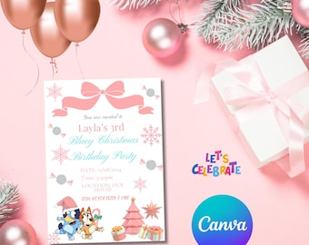 Invitación de cumpleaños navideña azul