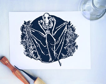 Bat Skeleton and Honeysuckle Flowers